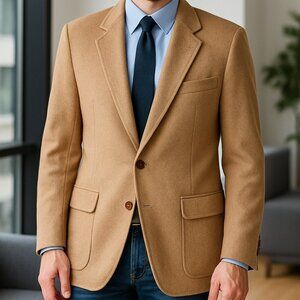 Unbranded 100% Camel Hair Blazer Jacket Tan 2-Button Lined 46 L/XL